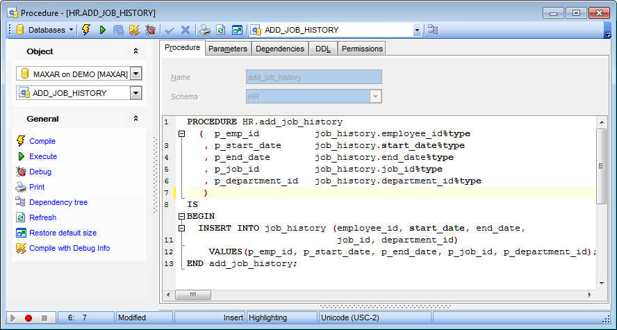 Procedure Editor - Editing procedure definition