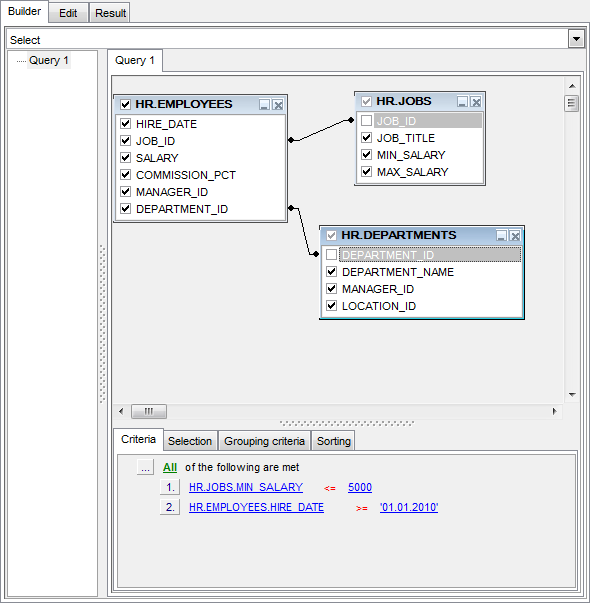 Query Builder - Working with diagram area