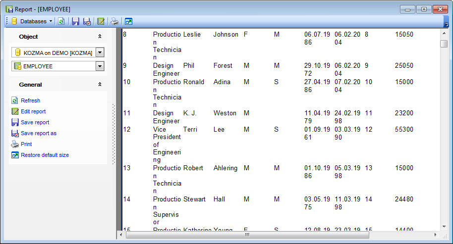 Report Editor - Viewing Report