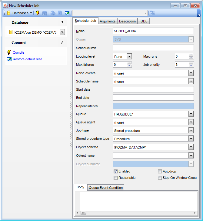 Scheduler Job Editor - Editing scheduler job definition