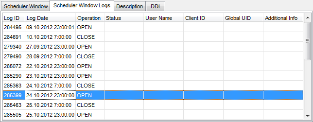 Scheduler Window Editor - Editing scheduler window definition - Scheduler Window Log