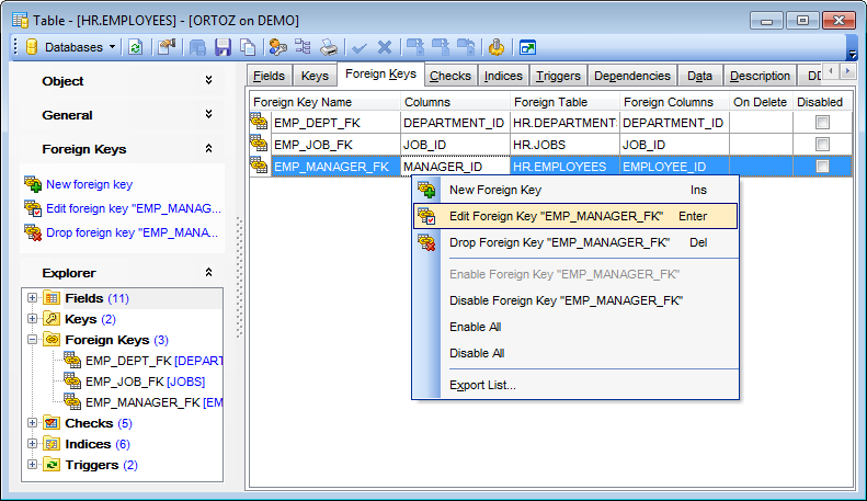 Table Editor - Managing foreign keys