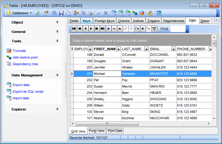 Table Editor - Working with table data