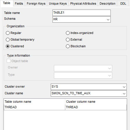 Table properties - Clustered