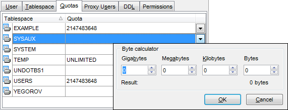 User Editor - Setting quotas