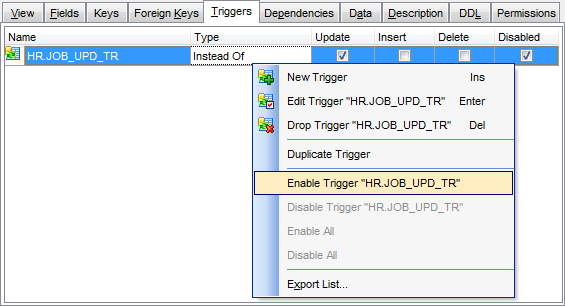 View Editor - Managing triggers