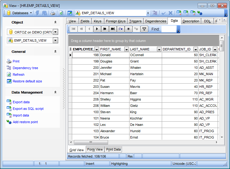 View Editor - Working with data