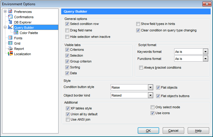 hs4114 - Environment Options - Query Builder