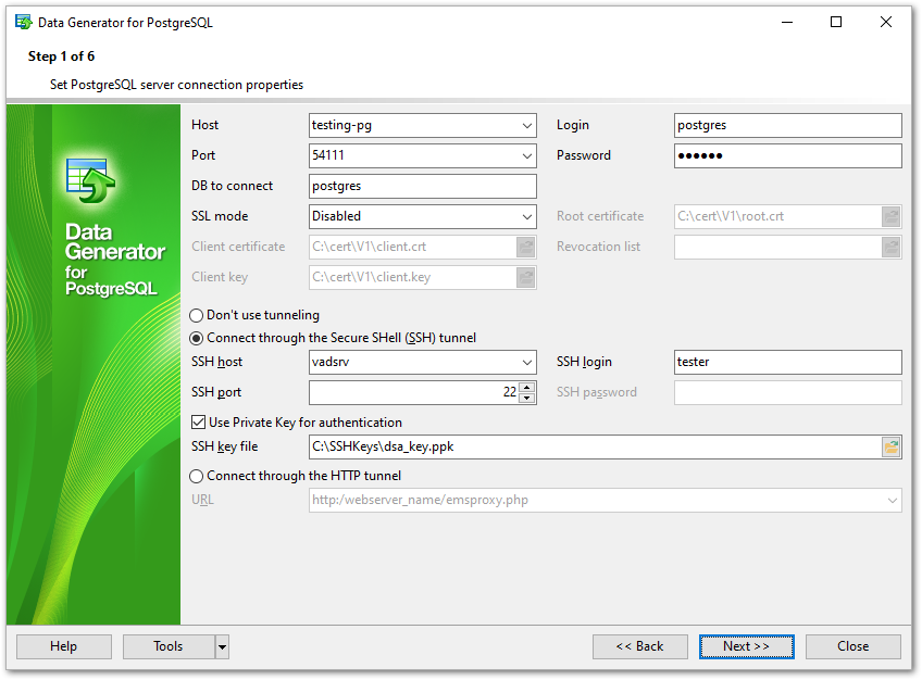 Step 1 - Setting connection properties