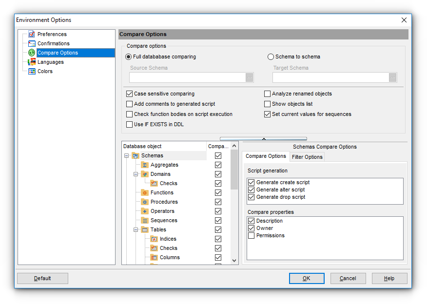 Environment Options - Compare Options