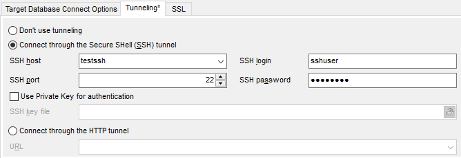 Managing Projects - Setting DB options - Tunneling