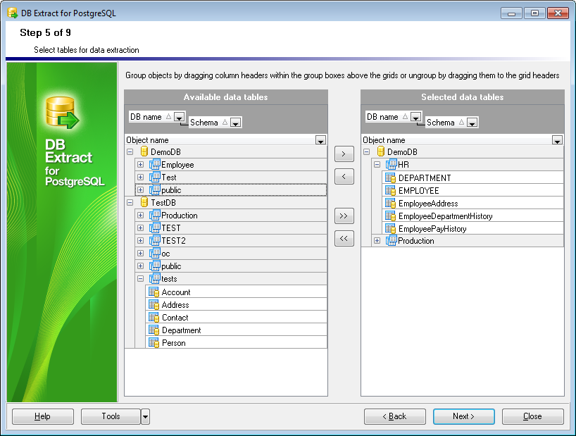 hs2111 - Step5 - Selecting tables for data extraction