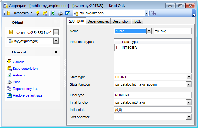 Aggregate Editor - Editing aggregate definition