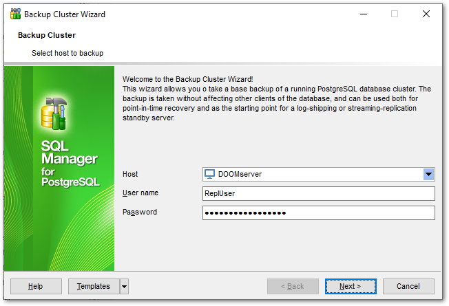 Backup Cluster - Selecting host
