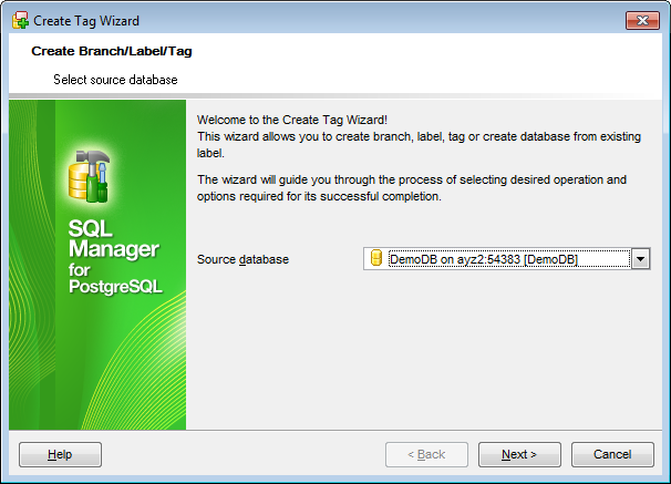 Create Branch-Label-Tag - Select source database