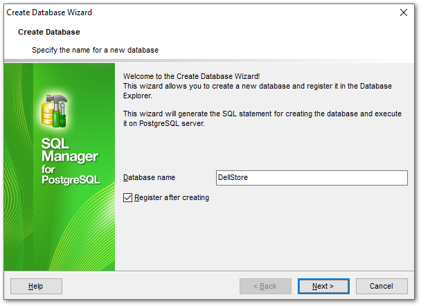 Create Database Wizard - Setting database name