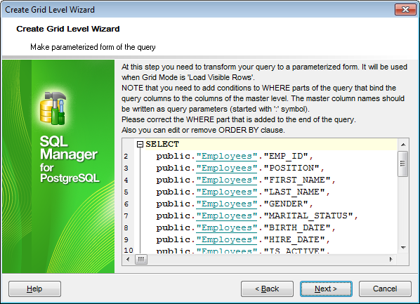 Create Grid Level - Query parameterization