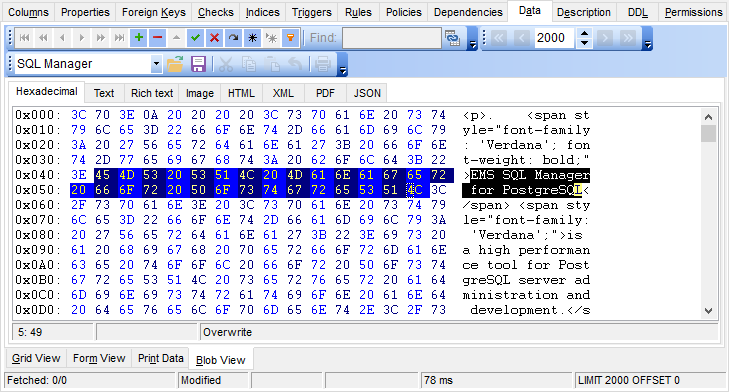 Data View - BLOB View - Hexadecimal