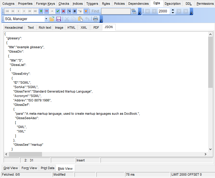 Data View - BLOB View - JSON