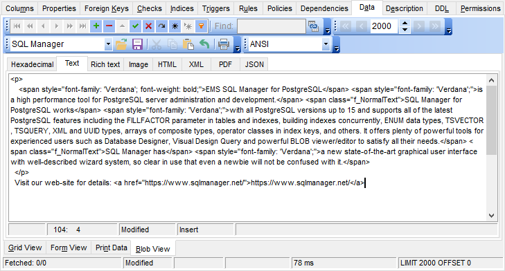 Data View - BLOB View - Text