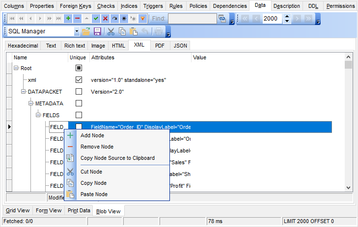 Data View - BLOB View - XML