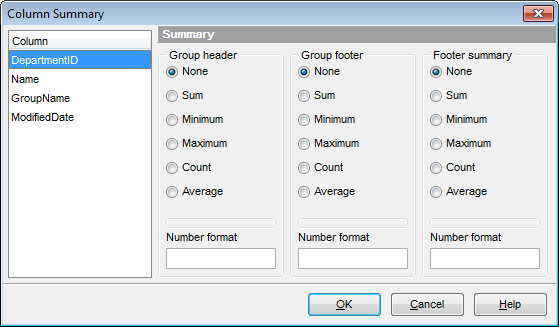 Data View - Grid View - Column Summary