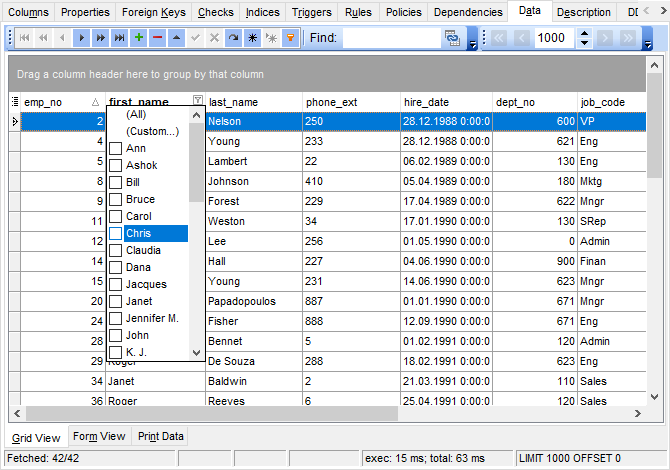 Data View - Grid View - Filtering records