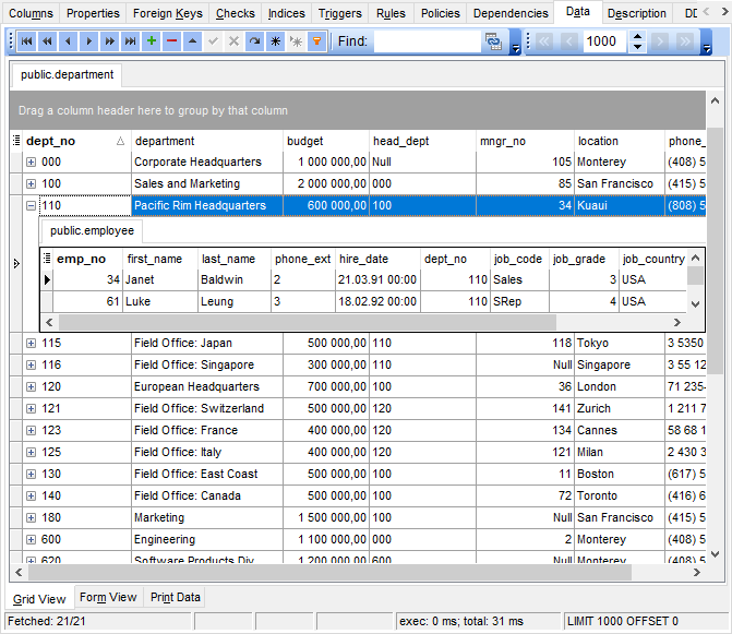 Data View - Grid View - Working in multi-level mode