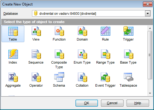 Database Objects management - Create New Object