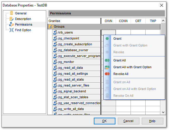 Database Properties - Permissions