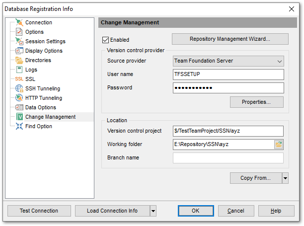 Database Registration Info - Change Management