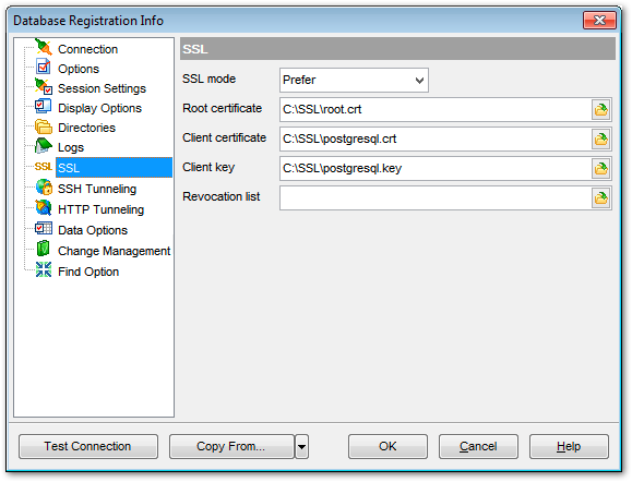 Database Registration Info - SSL