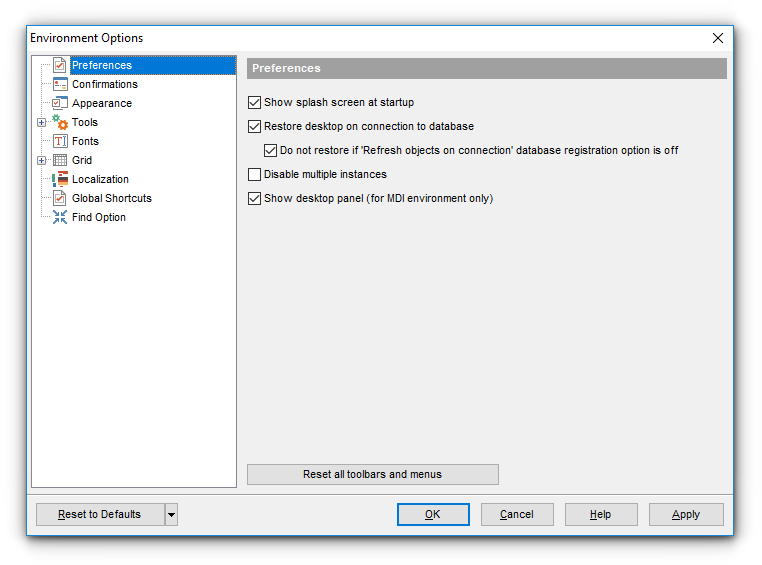 Environment Options - Preferences