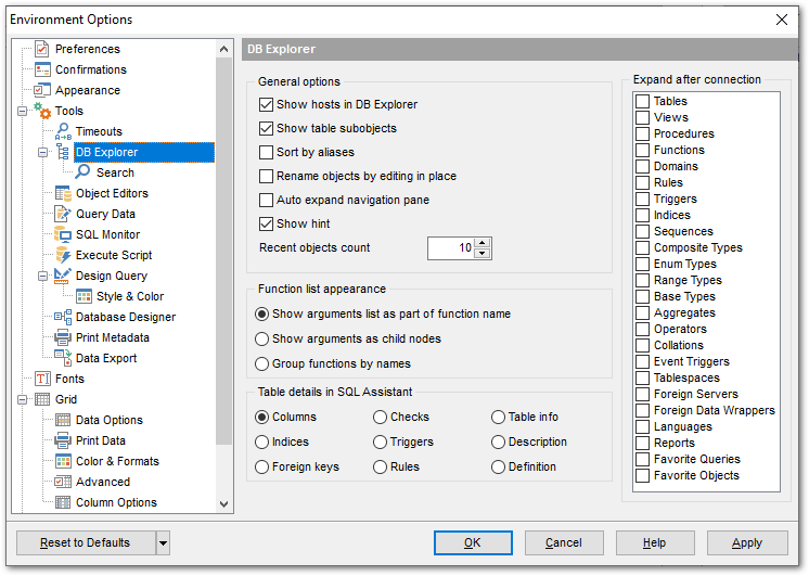 Environment Options - Tools - DB Explorer