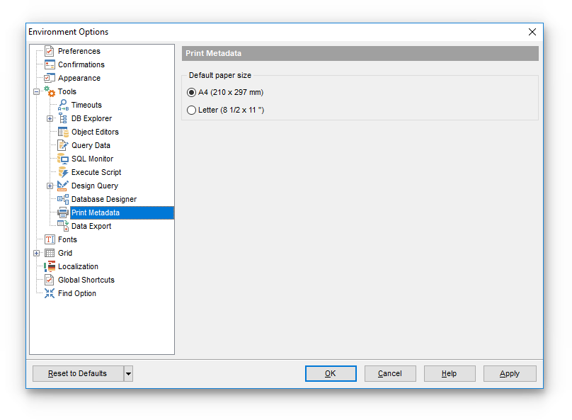 Environment Options - Tools - Print Metadata