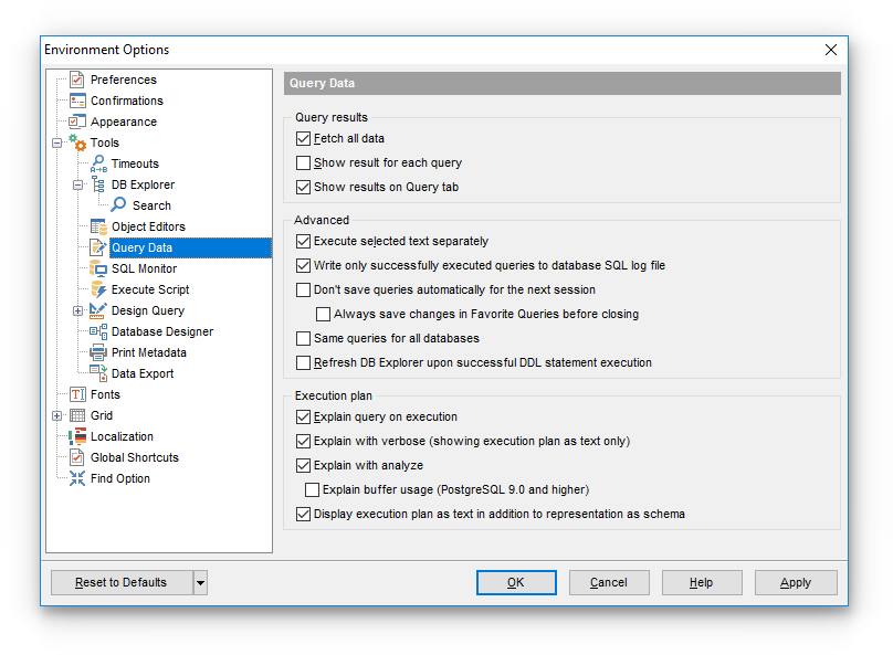 Environment Options - Tools - SQL Editor