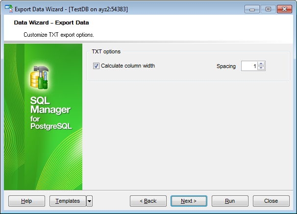 Export Data - Format-specific options - TXT