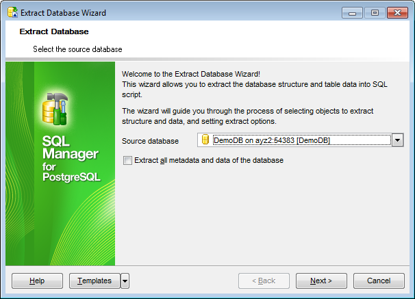 Extract Database - Selecting source database