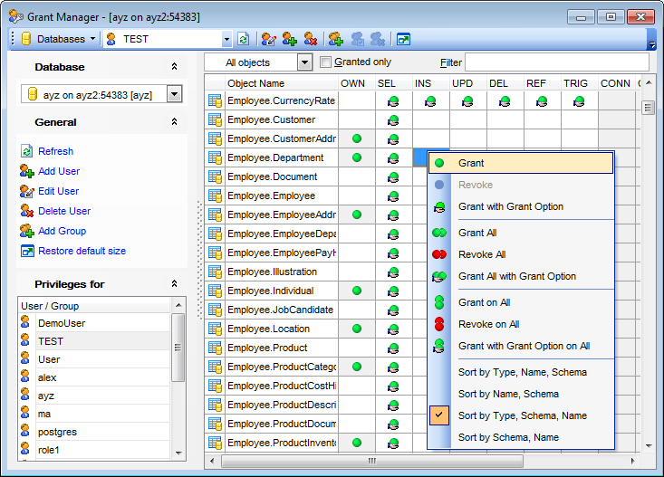 Grant Manager - Managing database-specific privileges