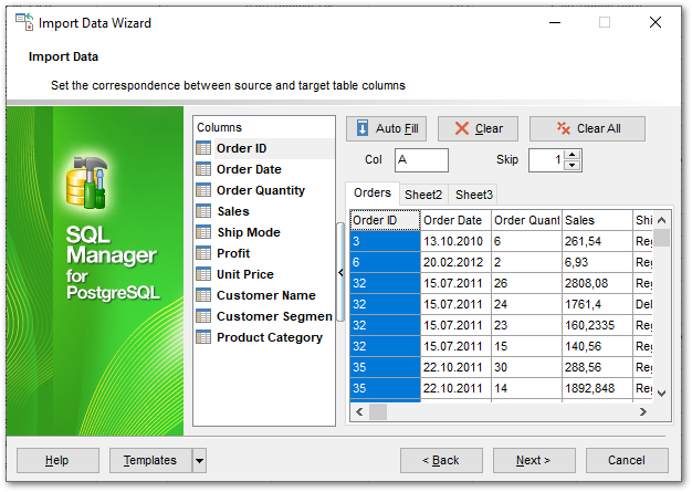 Import Data - Setting fields correspondence - MS Excel and Word 2007, ODF