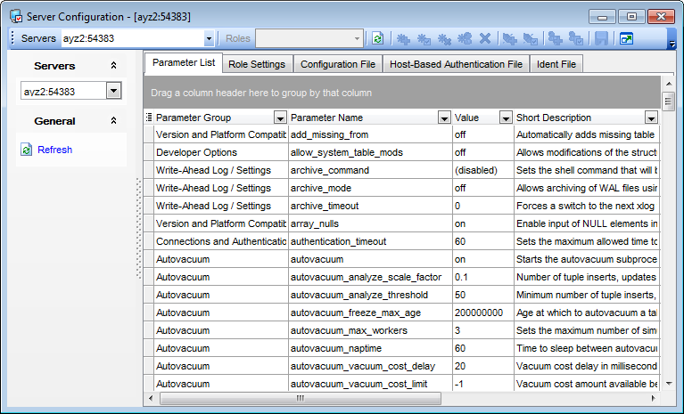 Server Configuration - Viewing Parameters