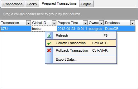 Server Status - Managing Prepared Transactions