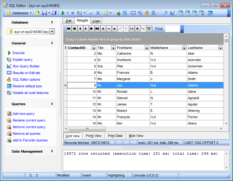 SQL Editor - Viewing results