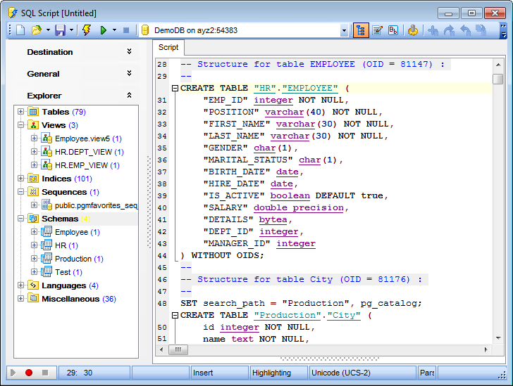 SQL Script Editor - Using Script Explorer