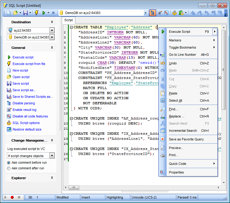 SQL Script Editor - Working with SQL Script editor area