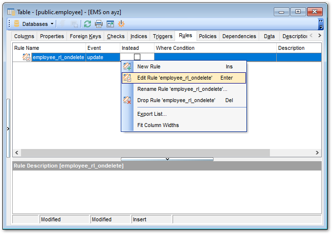 Table Editor - Managing rules