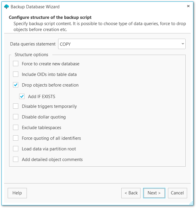 Backup database - Configuring structure of backup script