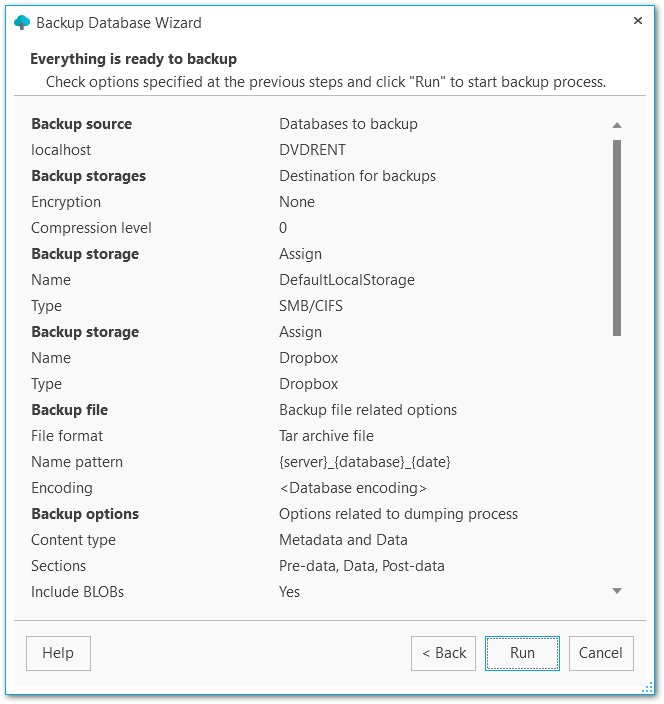 Backup database - Performing operation