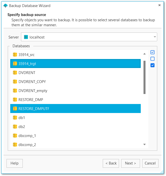 Backup database - Specifying backup source