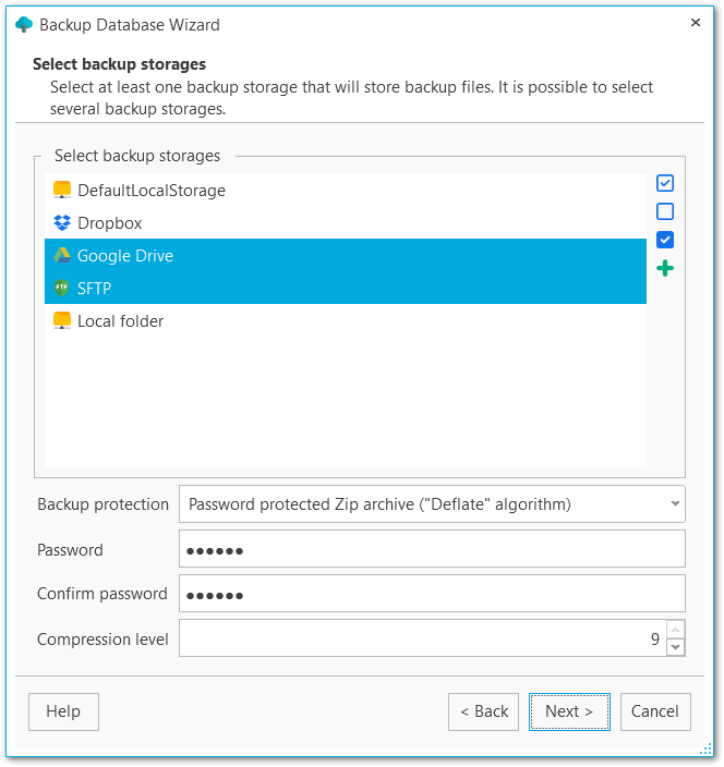 Backup database - Specifying backup storage